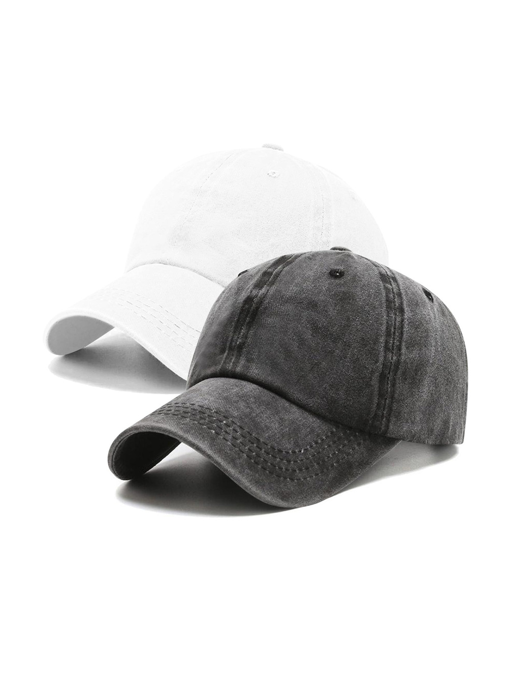2 Packs Vintage Washed Distressed Baseball Cap Dad | Black, White(Pin) | Size OS